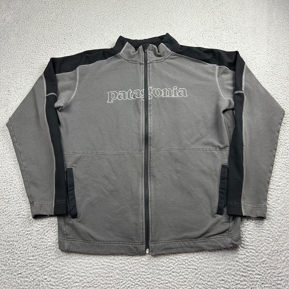 VTG Patagonia Full-Zip Stretch Fleece Jacket Mens Size XL Gray Y2K Big Logo